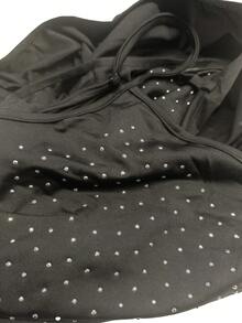 Women's Sleeveless Backless Rhinestone Knitted Fabric Cami Bodysuit Sexy Party Look - 黑色 - 查看 4