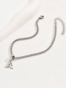 1pc Fashionable Minimalist 26 English Letter Crystal Inlaid Anklet, Suitable As Gift For Teenagers, Party And Holiday