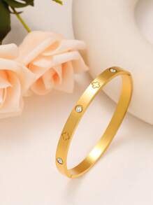 New Flower & Four-Leaf Clover Zirconia Bracelet & Bangle Set, Multi-Element Accessory Set Suitable For Women's Daily Wear, Versatile