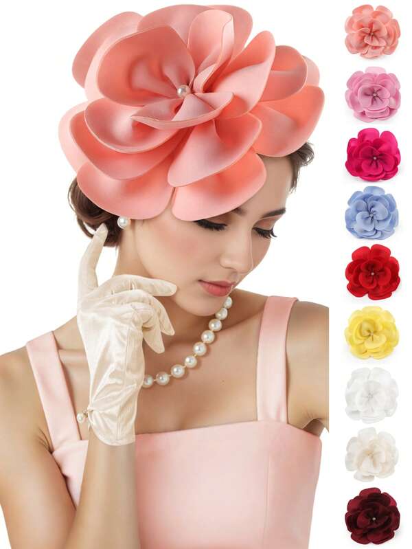 1pc Fascinators Large Rose Flower Dainty Satin Fabric Big Camellia Flower Pin For Women Wedding Part Dance Clothes Accessories Jewelry Halloween