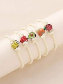 1pc Adorable Cartoon Braided Rope Crystal Star Fruit Avocado Watermelon Pineapple Carrot Decor Adjustable Bracelet For Women, Suitable For Beach, Vacation, Bar, Commute, Casual, Party, Gift, Daily Wear - Multicolor - View 10