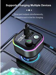 Svintora Auto Bluetooth 5.4 Adapter mit 65W PD3.0 Schnelllade, FM-Sender, automatische Wiederverbindung, Doppel-C- und USB-Anschlüsse, intelligenter Schutz, 7-farbige LEDs für Autos / Lkw / Autos (Upgrade 2025)