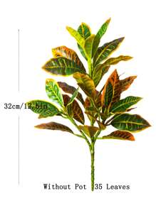 24-41cm Artificial Ficus Tree Branch Fake Garden Croton Plants Desktop Landscape Leaves Plastic Tropical Rubber Tree For Home Garden Kitchen Dining Room Balcony Party Wedding Decoration