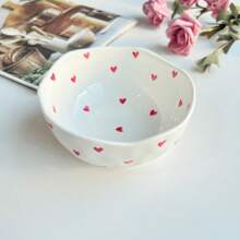 1pc Ins Style Hand-Painted Mini Heart Shaped Ceramic Bowl, Retro Ditsy Floral Pattern 5 Inch Dessert/Snack/Cereal Bowl, Elegant 370ml/12.5oz,School Supplies