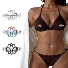 1 paire de bijoux de piercing corporel en forme de lotus en acier inoxydable. Anneaux pour mamelons en trois couleurs, accessoires de piercing corporel, convenant aux femmes pour le porter en été/toutes saisons, bijoux de corps/cadeau de piercing corporel