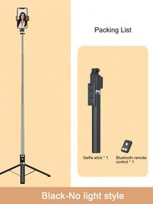 66.9 Inch/170cm Bluetooth Remote Control Selfie Stick With Tripod, Aluminum Alloy Phone Holder With 3-Color LED Fill Light, Extendable, 360° Rotation, Anti-Shake, Foldable Portable Compatible With IPhone 16/15/14/13/12/11e/Max/Pro/Xs/Xr/X/Plus, Video Recording And Life Capturing - Black - View 10