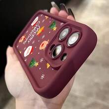 1 件圣诞主题卡通涂鸦图案 TPU 防震手机壳，兼容 Apple 16/15 Pro Max/15 Plus/15 Pro/15/14 Pro Max/14 Plus/14 Pro/14/13 Pro Max/Pro Max/12 Pro Max/12 Pro/12/11 Pro Max/11，是送给家人和朋友的完美圣诞节、新年、复活节礼物，最佳圣诞选择 - 酒紅色 - 查看 5