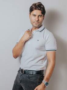 Playera Polo Hombre Casual Blanca Detalles Negros Manga Corta Algodón Suave Cómoda Ligera Oficina Formal Informales Elegante - Blanco - Ver 5