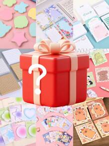 Surprise Mystery Box (Includes 5 Pcs Assorted Size Sticky Notes With Fluorescent Solid Colors, Cartoon Patterns, Various Animals, Hearts, Pentagram And Other Elements), School Supplies,Back To School