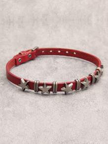 1pc Vintage Punk Square Studded PU Leather Choker Necklace, Black & Red, Suitable For Couples, Gift For Girlfriend