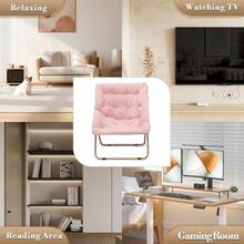Saucer Chair For Adult Square Comfy Cozy Chair Folding Chair Faux Fur Metal Frame Foldable Reading Chair Accent Chair For Bed Room Living Room Pink - Pink - View 8