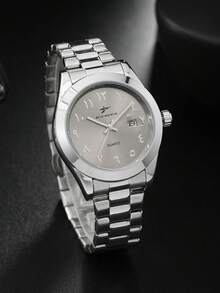 RICECGO 1pc Men's Business Quartz Watch, Fashion Luxury Stainless Steel Watch, Arabic Numeral Dial, Suitable For Daily Wear, Holiday Gift, Family Gatherings And Business Meetings Ideal Choice - Silver - View 9