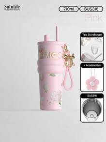 Vaso térmico de gran capacidad de 500ml/700ml/710ml - Taza de café de acero inoxidable con tapa, vaso de viaje para bebidas calientes y frías, compatible con portavasos de coche, material, tapa con boquilla y soporte para pajita, banda de silicona antideslizante para sujetar, portátil para exteriores, camping, oficina, regalo de botella de agua para novia, estudiante, vuelta al cole para niños