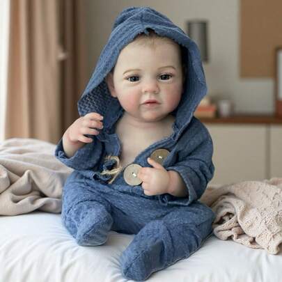 1 PC 18-20 Inch Full Body Soft Vinyl Doll Waterproof Reborn Dolls Handmade 3D Painted Boy, Natural Look, Painted Hair With Outfits And Accessories, Ideal Gifts And Collectible