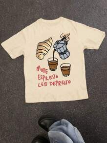 Blusa de verano para mujer, con estampado de café, estampado de pan, estampado de dibujos animados lindos, ropa de verano holgada para mujer, blusa de manga corta de verano para mujer, vestido de verano, camiseta de vacaciones, camiseta diaria, cuello redondo de manga corta, adecuada para todas las estaciones