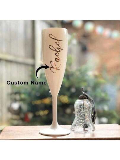 1pc Personalized White Acrylic Plastic Champagne Flute, Bridal Party Gift, Bridesmaid Wine Glass, Bachelorette Party Cup, Wedding Decor Stylish, Adorable, Colorful Custom, Personalized, Unique Ideal Gifts For Her Friends, Son, Daughter, School Students, Workers, Kids School, Home, Office