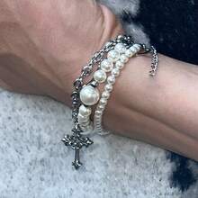 2 件人造珍珠项链四层一体式短吊坠链堆叠人造珍珠长吊坠链百搭简约时尚项链套装适合情侣在日常生活中佩戴也适合派对约会和夏日海滩海边 - 白色 - 查看 9