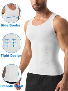 Camisetas moldeadoras de cuerpo adelgazantes para hombre, camisetas de compresión para el pecho, ropa moldeadora de abdomen, chaleco adelgazante para el abdomen, corsé entrenador de cintura, camisetas sin mangas - Blanco - Ver 2