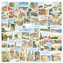 50pcs Watercolor Mexico City Graffiti Vinyl Stickers, Can Be Used For Decorating Luggage, Skateboards, Tablets, Laptops, Cups, Walls, Fridges, Cars, Helmets, Photo Albums, Journals And Other Daily Items, Suitable For Adults And Teenagers School Supplies,Back To School