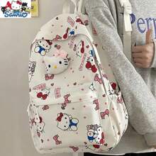 Sanrio 1 pieza Mochila de Hello Kitty - Bolso de hombro durable con cierre de cremallera, diseño con colgante, ligero para uso casual y de viaje