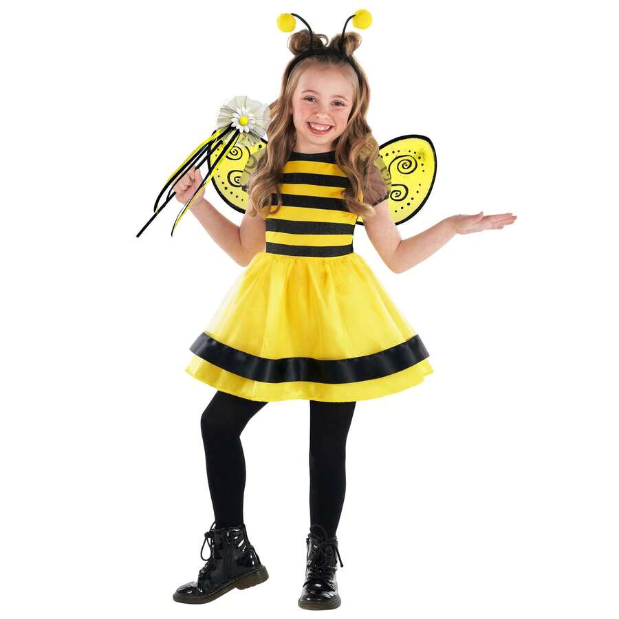 Morph Costumes Adorable Toddler Bumblebee Costume - Fun Fancy Dress With Striped Dress, Sparkly Wings, Antenna Headband & Magic Wand For Kids - Yellow - View 1