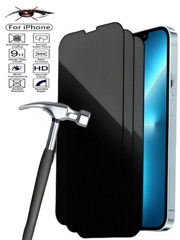 3 قطع واقي شاشة زجاجي مقوى ذات حماية خصوصية لهاتف الأيفون، حواف سوداء، بطبقة فحم سلك مضادة للتجسس، حامي الشاشة الكامل، واقي شاشة زجاجي مقوى للهواتف المحمولة