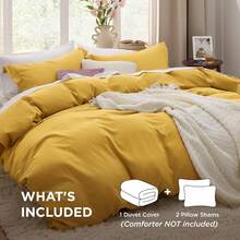 Sage Green Duvet Cover Queen Size - 3 Pieces Prewashed Extra Soft Bedding Set, Includes 1 Duvet Cover 90x90 Inches With Zipper Closure & 2 Pillow Shams, Comforter Not Included - 08 - 芥末黃(無被子) - 查看 10