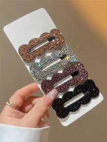 4pcs Ladies' New Summer Rhinestone Hair Clips, Side Bangs BB Clip, Crocodile Hairpin, Hair Accessories, Headwear Valentine's Day Valentines Claw Clips Hair Claws Hair Barrettes, School Stuff,Travel,Party - Multicolor - View 9