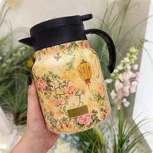 Stainless Steel Teapot, Double Wall Insulation Teapot, Elegant Floral Design With Strainer - Màu vàng - Xem 8