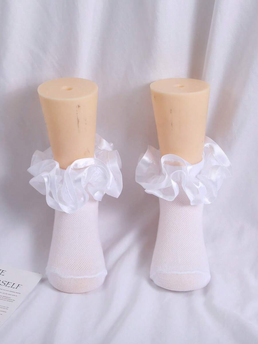 1 Pair Baby Girls' Princess Large Lace Ruffle Ballet Dance Socks - White - View 1