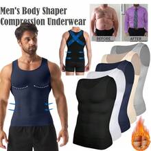Men Slimming Body Shaper Chest Compression Shirts Tummy Control Shapewear Abs Abdomen Slimming Vest Waist Trainer Corset Tank Tops Blue - 藏蓝色 - 查看 4