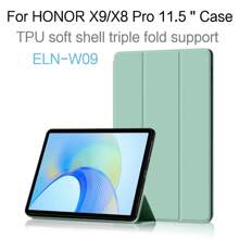 1 Pc Tablet Case For Honor Pad X9 11.5-Inch ELN-W09 Three Fold Support Leather Case 2023 Honor X8 Pro Silicone Soft Shell With Protective Smart Cover Purple Mint Green Black