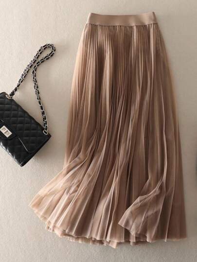 LuminousWealth Elegancka plisowana spódnica damska z siateczki o kroju litery A, idealna na co dzień lub do biura, minimalistyczna i pełna wdzięku | Spódnica z siateczki poliestrowej, odpowiednia na każdą porę roku, idealna na Boże Narodzenie i Nowy Rok