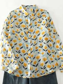 Macaron Color Ditsy Floral Blouse, Versatile Loose Fit Lightweight Shirt, Layering Piece For Women