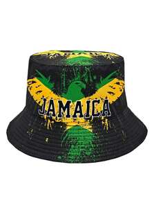 Fashionable Jamaica Flag Print Bucket Hat, Unisex Outdoor Vacation Sun-Shading Reversible Bucket Hat - A - View 18