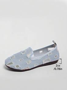 Sapatos Casuais de Denim de Cor Sólida para Mulheres, Sapatos Respiráveis e Antiderrapantes de Bico Redondo, Sapatos Planos Clássicos Vazados para Mulheres, Sapatos Casuais de Cano Baixo com Capuz de Cor Sólida, Sapatos Confortáveis para Mulheres, Sapatos para Uso Externo