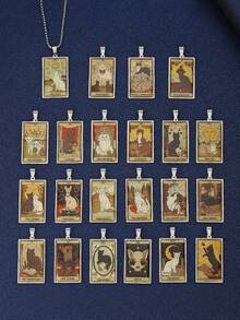 1 件复古方形猫塔罗牌项链 - 彩色 - 查看 6