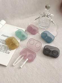 1PC/2PCS/5PCS Retro Chic Candy Color Mini Contact Lens Case Color Contact Lens Case Set With Mirror Compact Portable Immersion Storage Set Eye Contact Lens Color Contact Lens Case