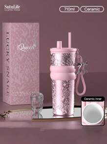 Vaso térmico de gran capacidad de 500ml/700ml/710ml - Taza de café de acero inoxidable con tapa, vaso de viaje para bebidas calientes y frías, compatible con portavasos de coche, material, tapa con boquilla y soporte para pajita, banda de silicona antideslizante para sujetar, portátil para exteriores, camping, oficina, regalo de botella de agua para novia, estudiante, vuelta al cole para niños