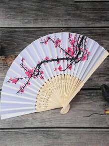 1pc/3pcs Chinese Style Ink Painting Plum Blossom Female Folding Fan Silk Fan Wedding Elegant Plum Blossom Silk Fan Summer Cooling,Beach,Travel