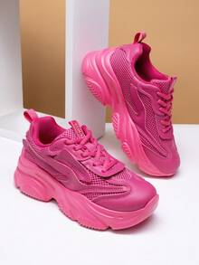 Women's Platform Chunky Fashion Sneakers Walking Lace-Up Comfortable Dad Sneakers Workout Sport Work Casual Tennis Shoes - 玫紅色 - 查看 4