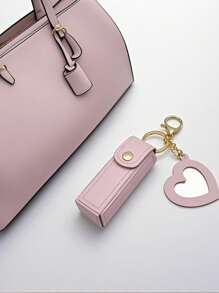 1pc Mini Lipstick Case With Mirror, Portable Pu Leather Keychain Lipstick Holder - Pink Makeup Bag Make Up Organizer Lipstick Holder Gift For Thanksgiving For Girl Women Mom Lipstick Pouch Women Gifts Girl Gifts Girlfriend Gifts