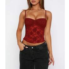 Lace Camisole Top Pink Black Red - Red - View 2