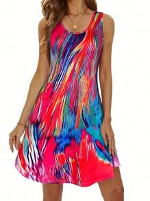 Women's Round Neck Sleeveless Maxi Dress - Flowy Vacation Beach Dress, Boho Summer Sundress For Women, Breathable Dresses For Women,Leisurely Bohemia Dress For Women