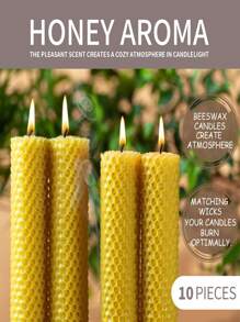 JAYSUING 10 pièces Feuilles de base en nid d'abeille en cire d'abeille naturelle, bougies en nid d'abeille artisanales DIY pour une ambiance festive, feuilles de cire d'abeille roulées créatives et pures