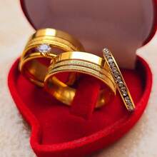 KIT FOR WEDDING RING + SOLITAIRE + SIDEBOARD AND BOX COD-202 - Gold - View 2
