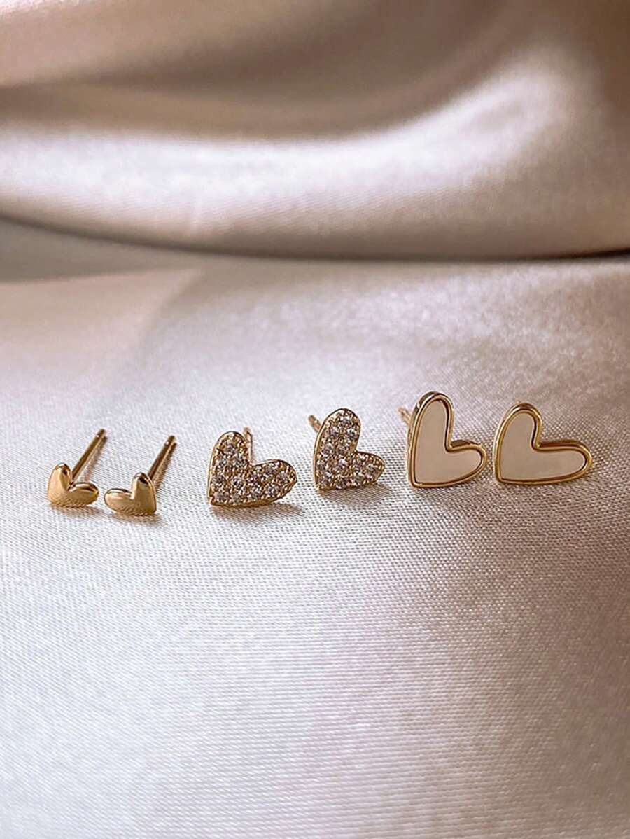 3 Paar exquisite Mini Herz-förmige Ohrstecker Set, elegantes Vintage Design, für den täglichen Gebrauch und Partys, Schmuck Geschenke mit Hypoallergener Beschaffenheit