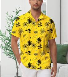 Men's & Women's Hawaiian Shirt - Tropical Palm Tree & Coconut Leaves Print Short Sleeve Button-Up, Soft Breathable Fabric, Machine Washable, Regular Fit Casual Beach Vacation Shirt For Adults, Summer Apparel Buttons Casual Shirts - Yellow - View 3