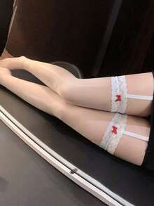 Sexy Lingerie A Lace Lace Suspender Stockings Sexy Nightclub Black Silk Ultra-Thin Open Stockings Mood Abstinence Tie Ladies Suspender Stockings