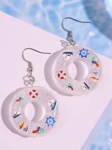 1 Pair Of Creative & Cute Mini Blue Swimming Ring Earrings For Women, Beach/Vacation Jewelry